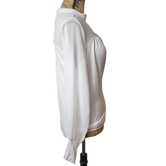 Maurices Womens Chiffon Blouse M White Keyhole Neck Sheer Office Chic Elegant - Picture 3 of 7